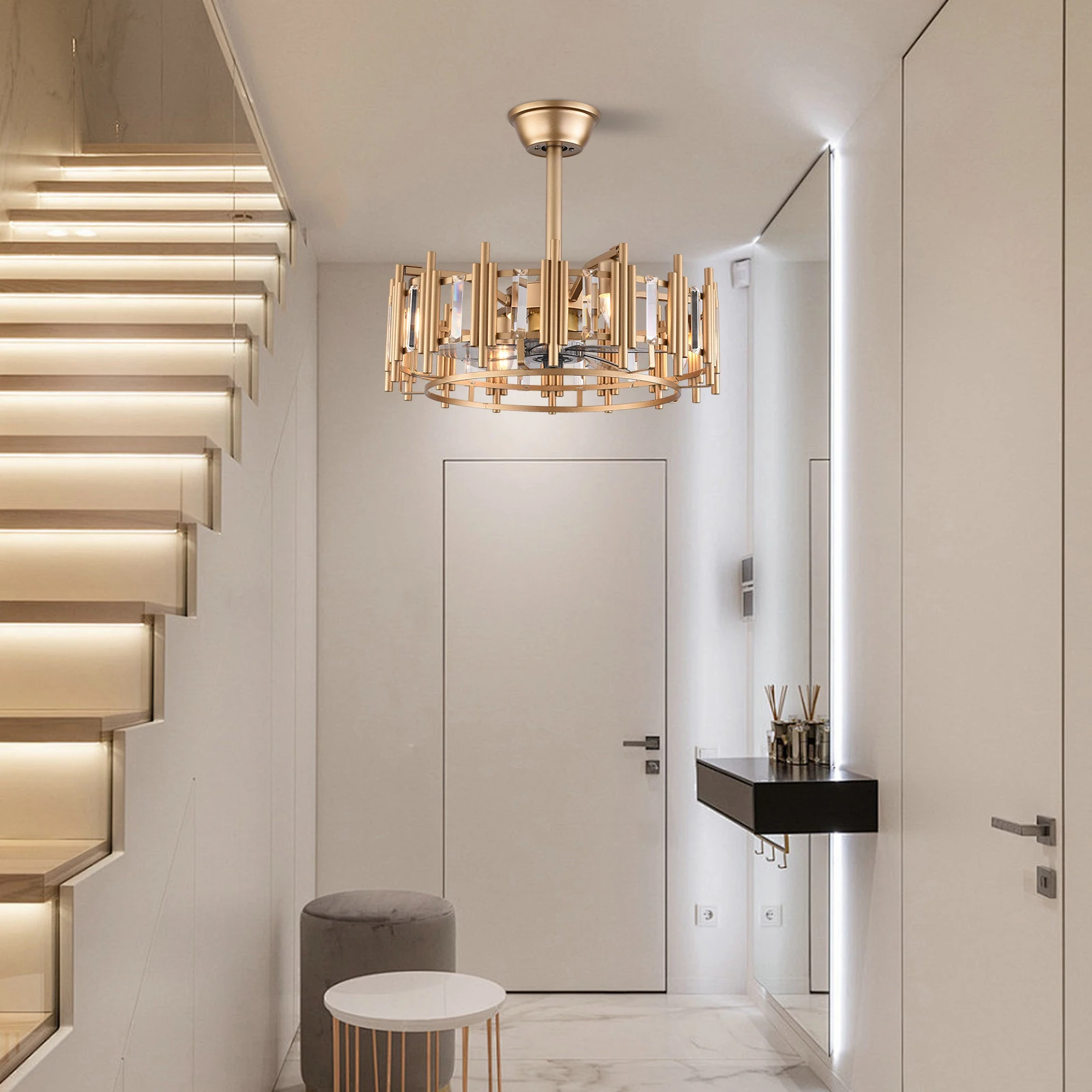 Ceiling Fans with Remote Control, 3-Speed Adjustable, Low Noise 35dB, K9 Crystal & Iron Design, Energy-Saving with Soft Light