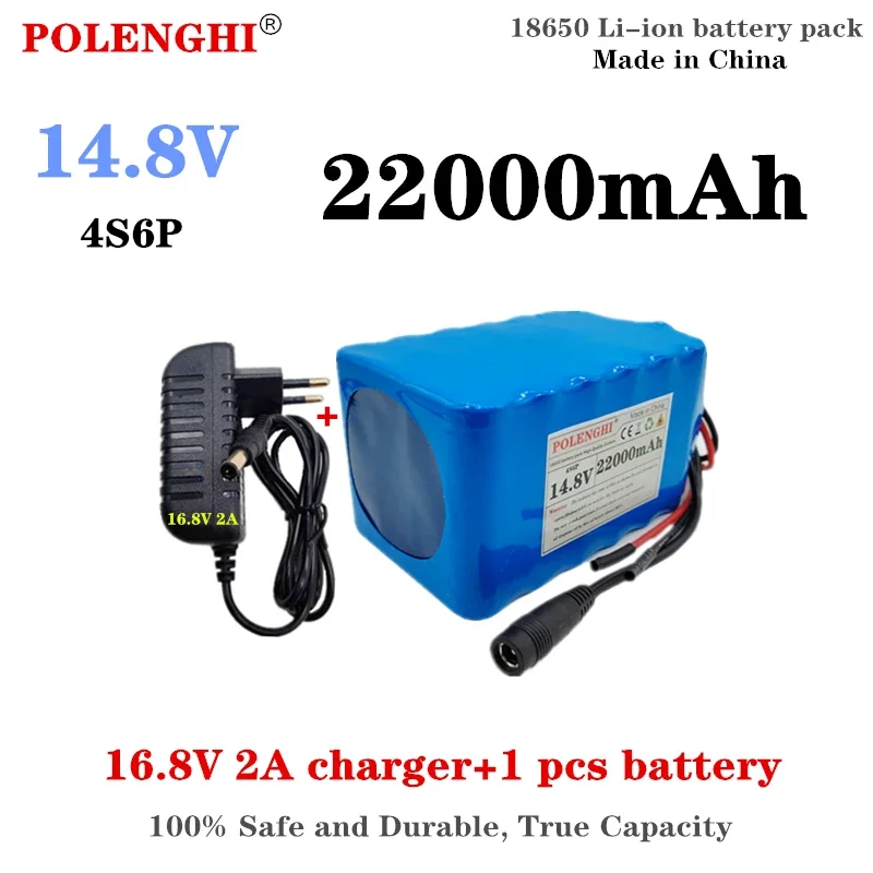 POLENGHI 4S6P 14.8V 22000mAh rechargeable lithium battery pack 18650 built-in BMS for night fishing light heater subwoofer