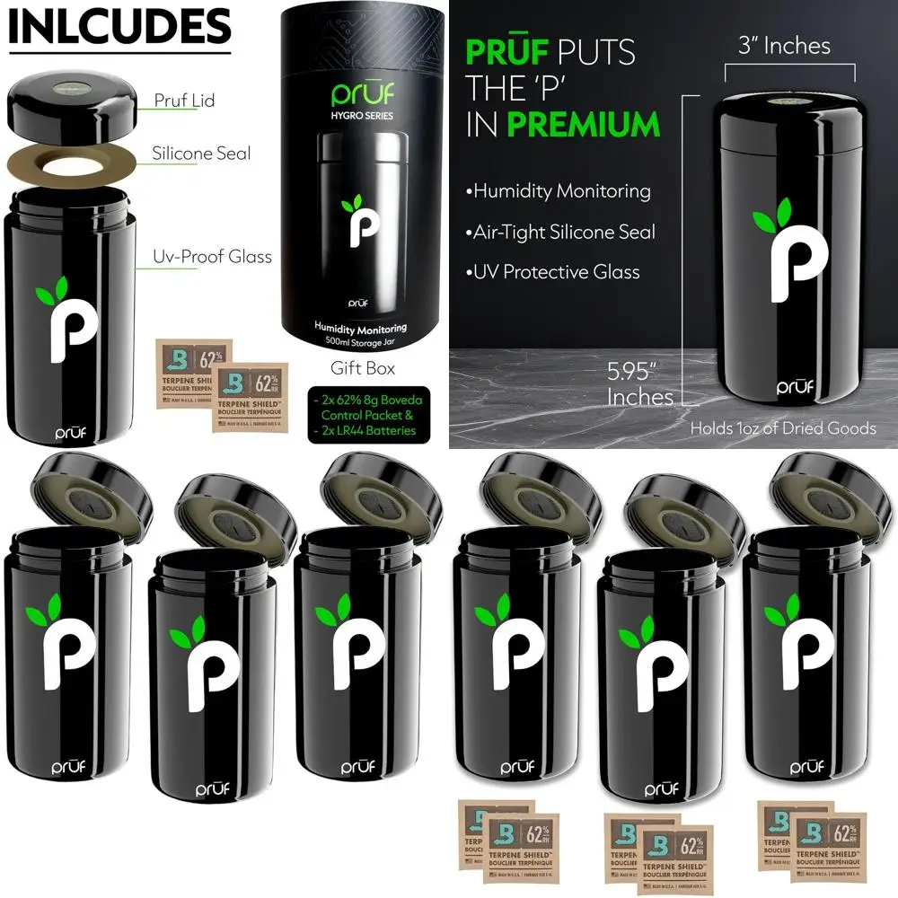 

500ml Airtight UV-Resistant Glass Jar with Silicone Seal and 62% Boveda Packs for Premium Dried Goods Storage