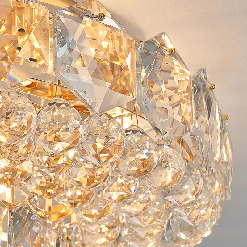 Hotel Apartment Gold Round Crystal Lamp Modern Simple Ceiling Lamp Light Luxury High Quality Home Luxury Restaurant Bedroom Lamp