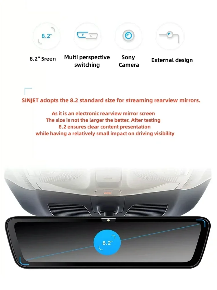 For Honda Civic CRV Accord 8.2" 1080p Streaming Media Dash Recorder Rearview Mirror Camera Front Rear Night Vision Video Recorde detail image 8