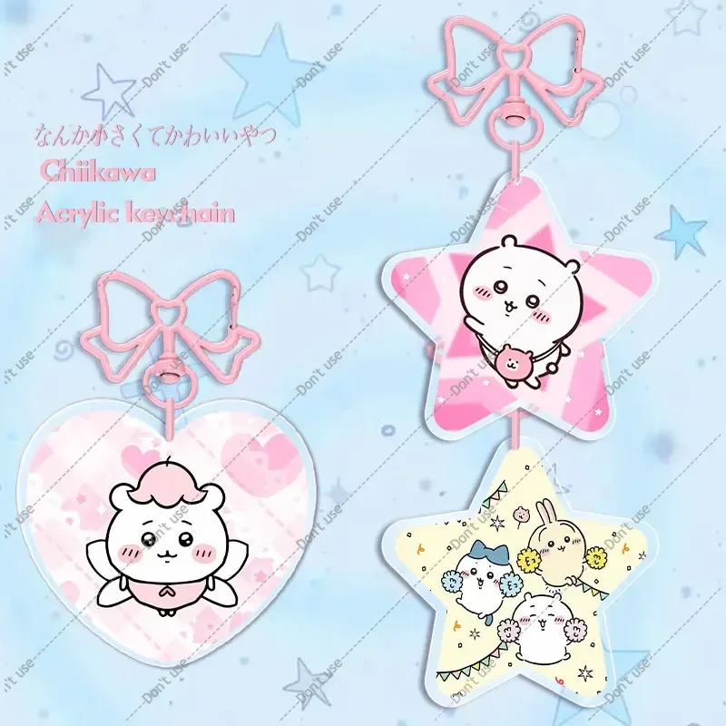 locket Anime Acrylic Keychain 6CM for Chiikawa ’s Decorative Accessories charm Butterfly Knot Buckle Hachiware Usagi Lovely Gift
