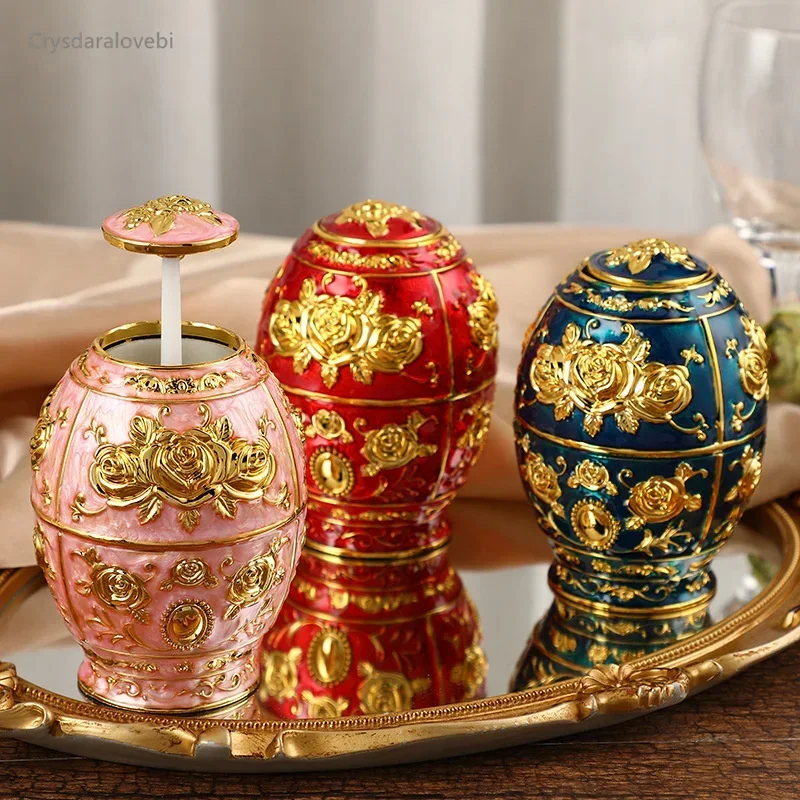 Fashion New Chinese Creative Rose Embossed Print Geometric Plastic Egg-shaped Toothpick Box