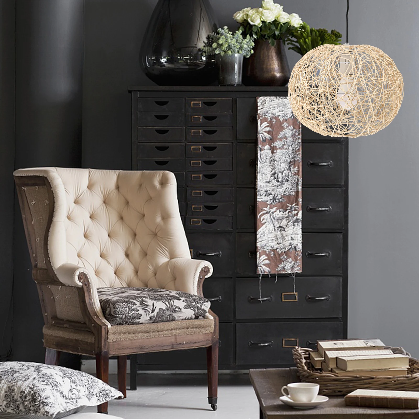 

Durable Bamboo Woven Lampshade Creative Ceiling Light Cover Protective for Home Living Room Bedroom Ceiling Light Cover