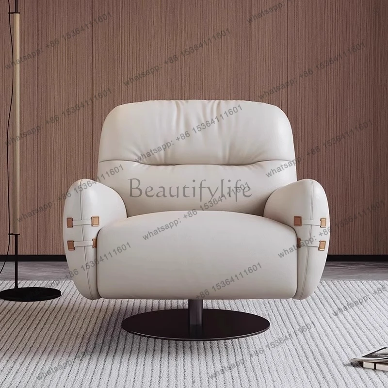 

ls18 Italian Minimalist Genuine Leather Single Chair Modern Simple Cream Style Leisure Rotatable Lazy Sofa Chair