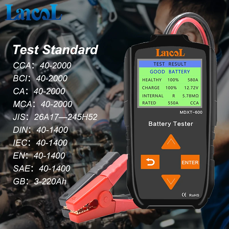 Lancol MDXT600 12V Car Battery Tester with LCD Screen 40-2000 CCA Battery System Analyzer Automotive Alternator Tester