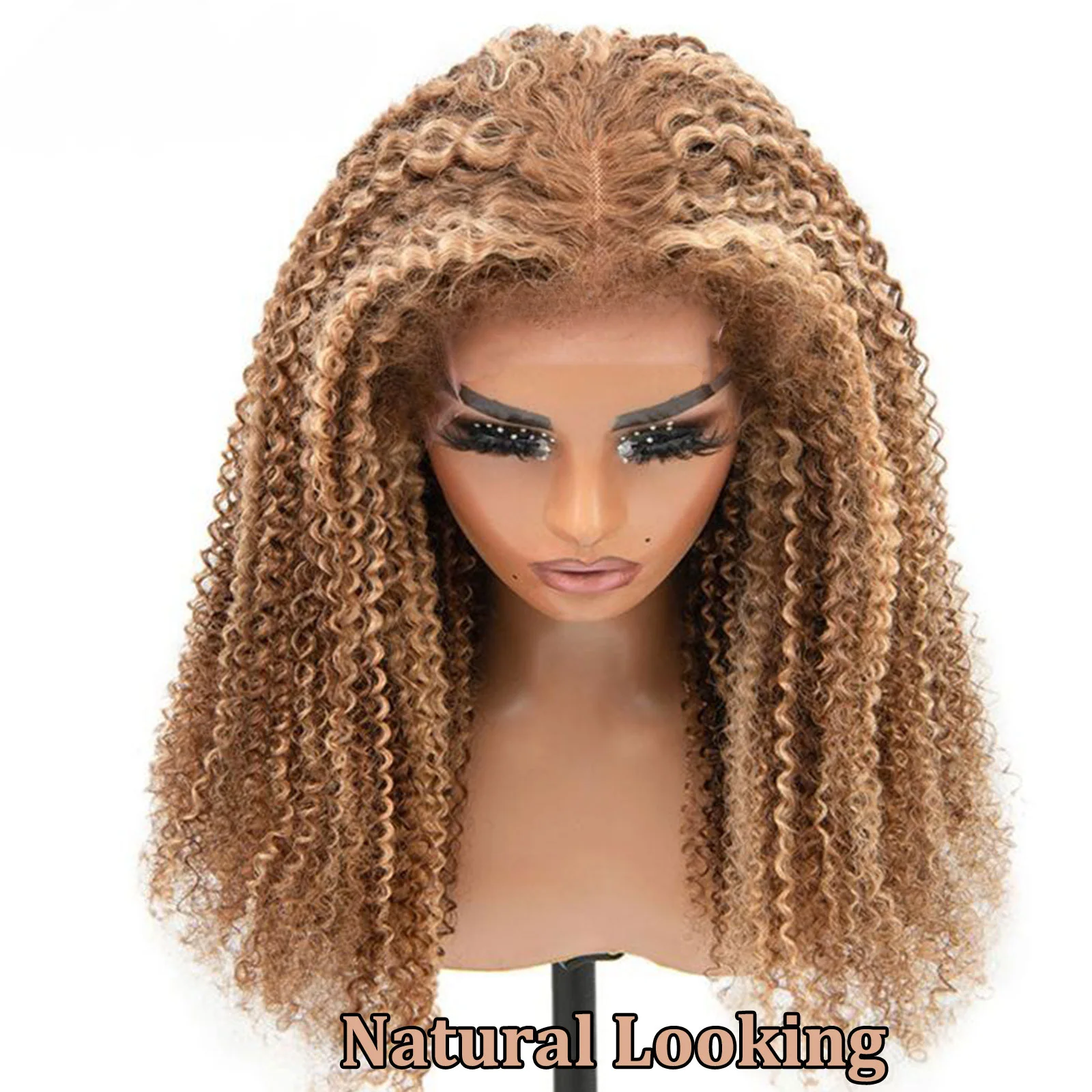 Afro Kinky Curly Blonde Highlight Human Hair Wigs 13x4 Lace Frontal Wig Brazilian Remy Hair For Women Pre Plucked
