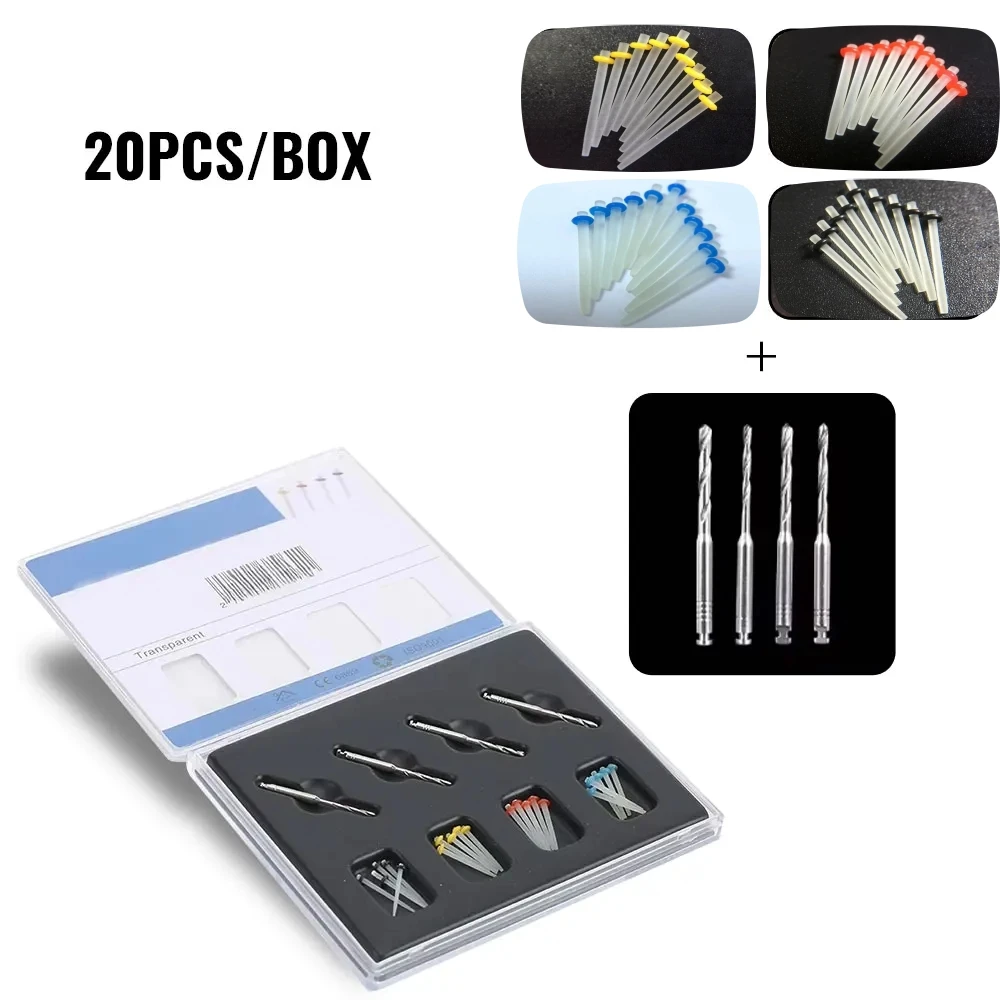 

Dental Straight Fiber Resin Post Drills Kit 20Pcs Box Root Canal Pile Restorative Materials Dentistry Tools