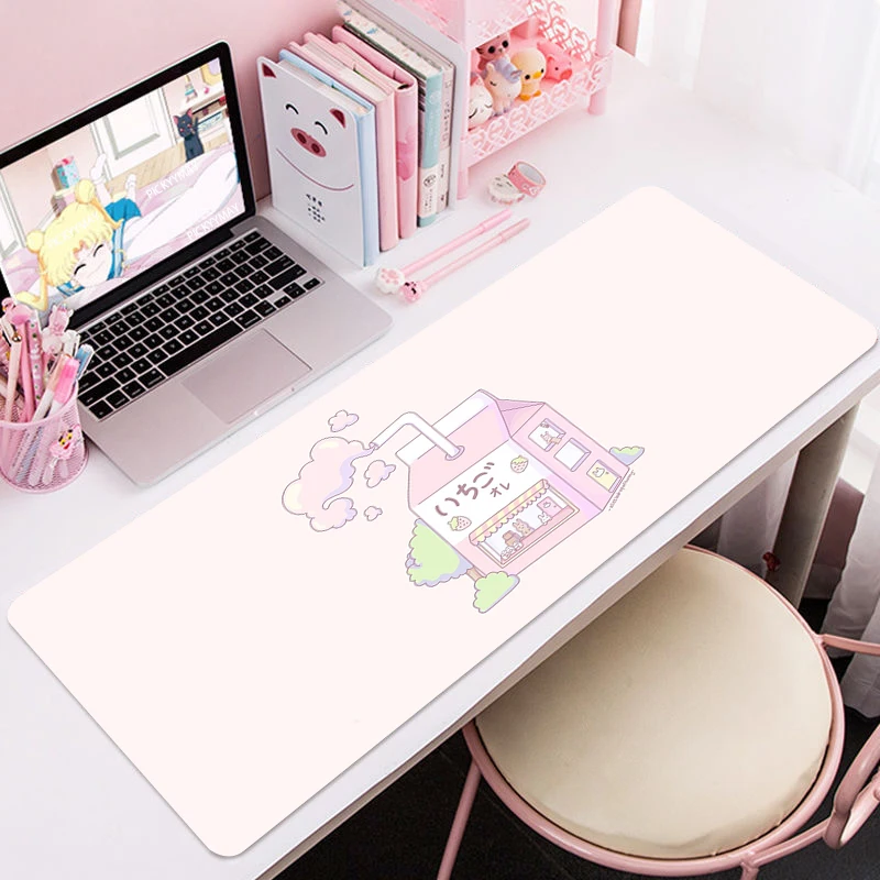 

Strawberry Milk Kawaii Large Mouse Pad Big Computer Gaming Mousepad Anti-Slip Natural Rubber With Locking Edge Gaming Mouse Mat