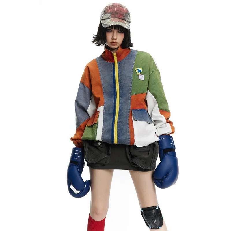 

WESTSHAN Top Quality EU US Size Spring and Autumn Luxury Brand Patchwork Color Block Jacket Loose Fit Unisex Workwear Jacket