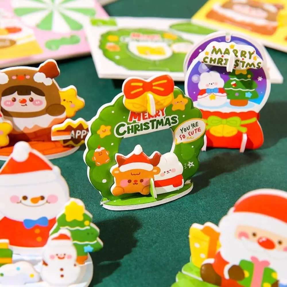 Pohon Natal Puzzle 3D Santa Claus, buatan tangan DIY, pohon Natal Mini, karangan bunga kedatangan gaya acak, teka-teki seni Natal anak-anak