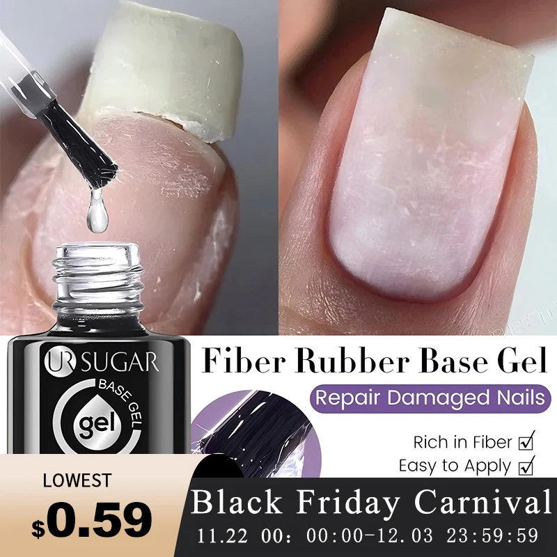 UR SUGAR 7ML Fiber Rubber Base Gel for Broken Nail Repaired Fiberglass Clear Quick Building UV Construction Gel Soak Off Varnish