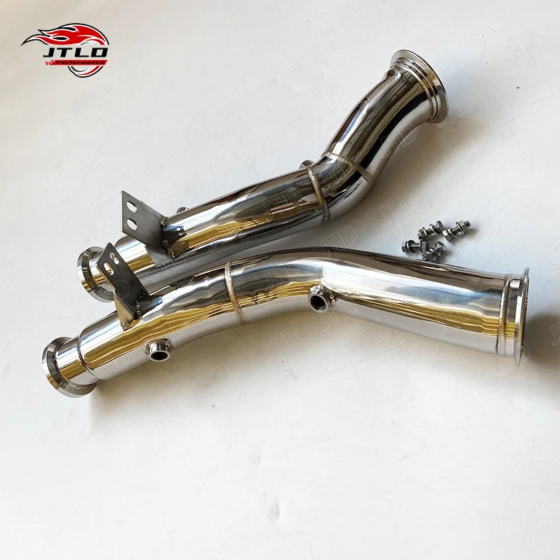 For Mercedes C43 AMG W205 High Performance Downpipe, Polished Stainless Steel With Integrated Heat Shield, Design