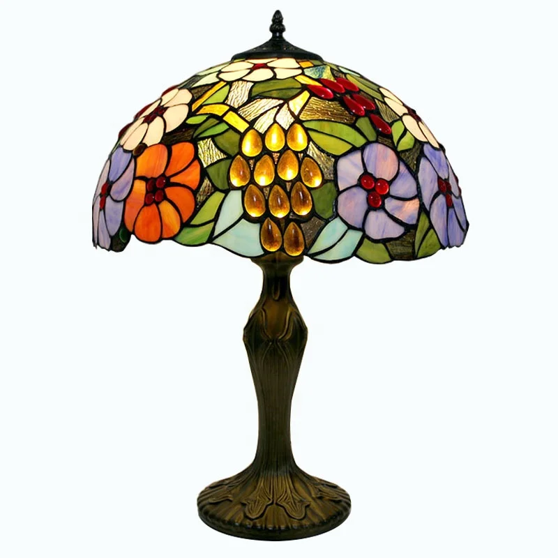 

Style Stained Glass Table Lamp 16 Shade Floral Light Emitting Diode E27 Bulb, Decorative Table Lamp