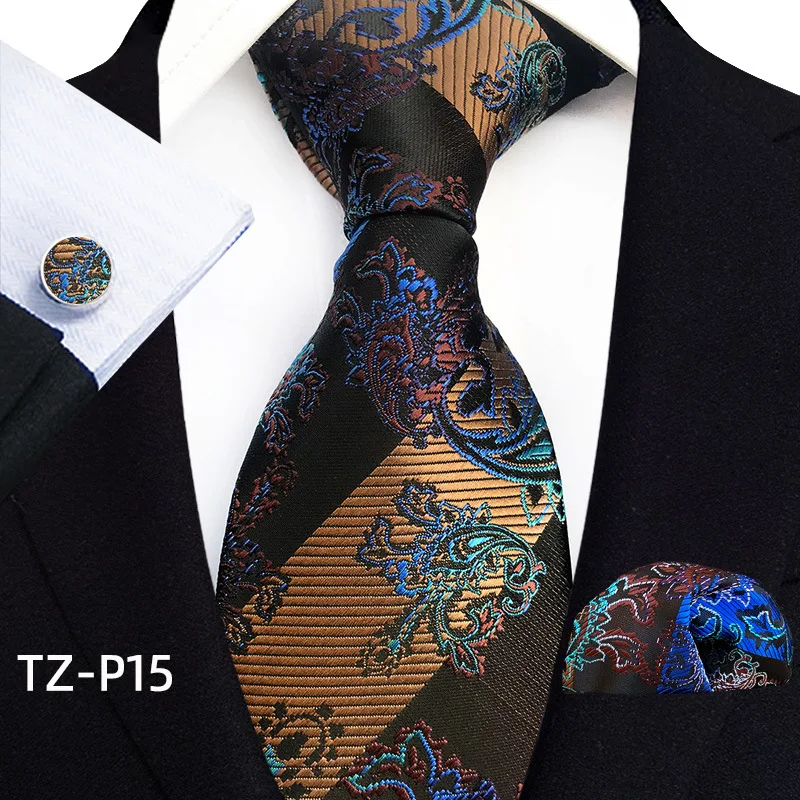 Floral Blau Krawatten Für Männer Hochzeit Party Business Mann Krawatte Taschentuch Brosche Manschettenknöpfe Set Männer Zubehör Gravata – Detail 17