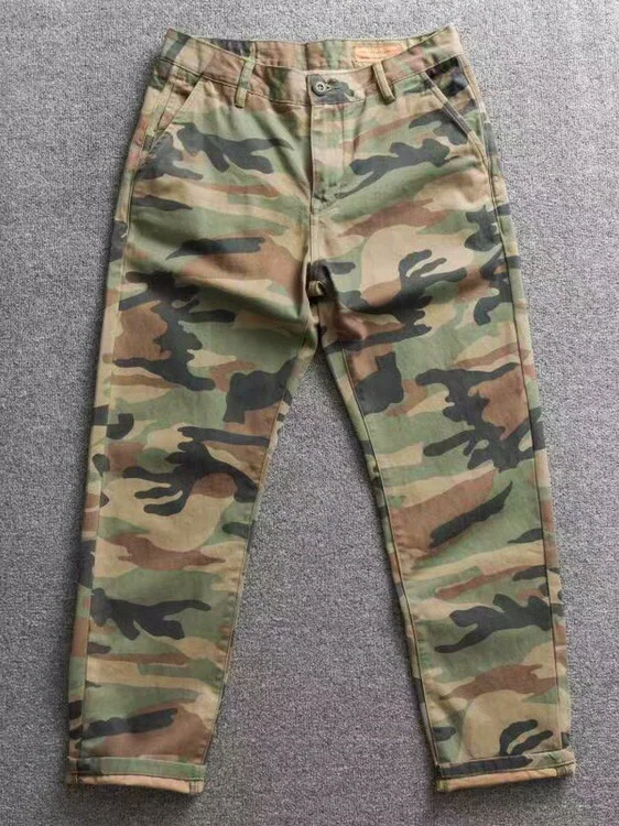 

Men's Pure Cotton Camouflage Casual Pants Loose Fit plus Size Straight Leg Workwear Trousers American Retro Style plus Size