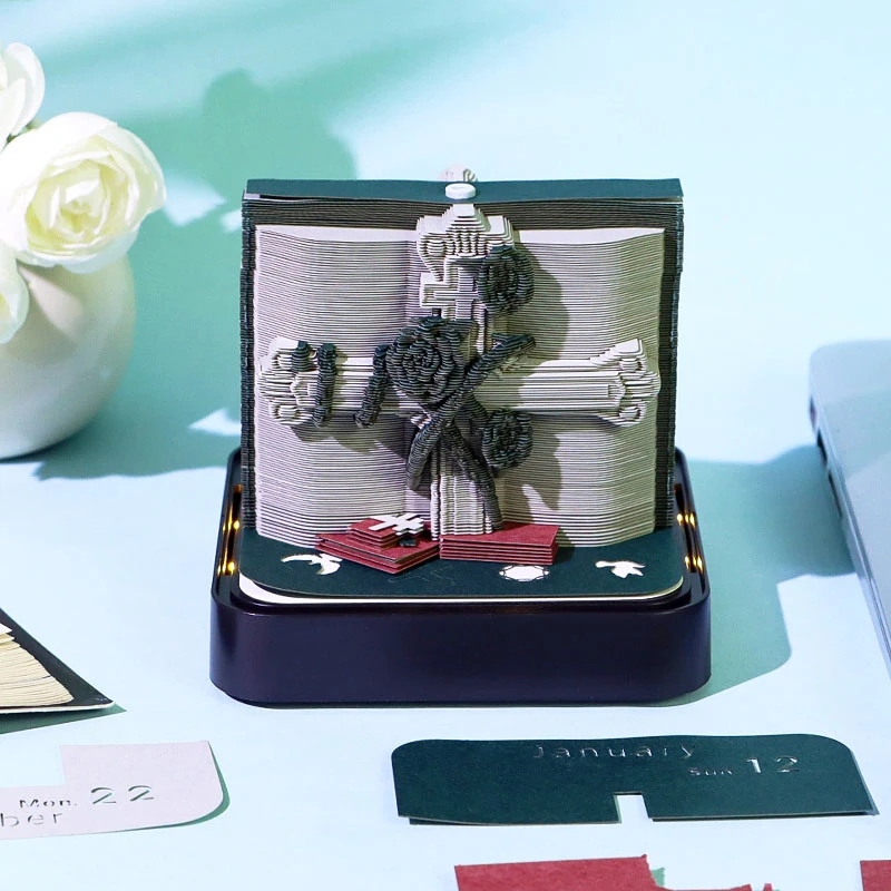 

Настольный календарь Time Piece 2026 с LED-подсветкой, 3D-календарь с отрывными листами, бумажный календарь-скульптура, блокнот для заметок, подарок на Рождество