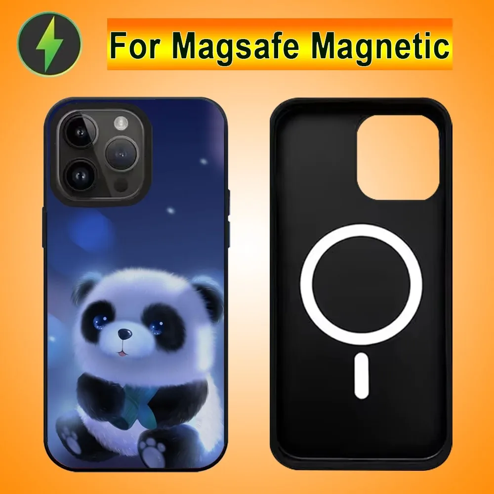 Panda kreslený telefon pouzdro pro iPhone 15 14 13 pro maxi 11pro 12 mini mala alex zrcadlo pro MagSafe bezdrátový nabíjení zakrýt