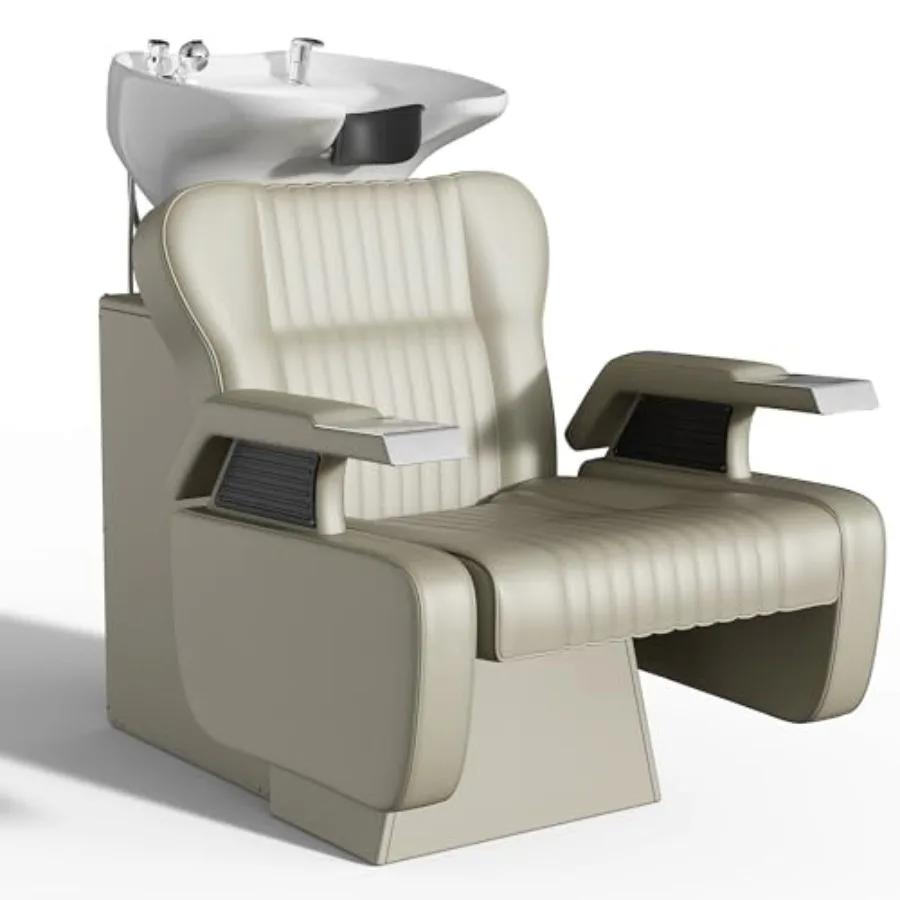 

Salon Shampoo Backwash Chair, Shampoo Bowl and Chair Set, Hair Washing Station with Large Adjustable Ceramic Bowl, Shampoo Bowl