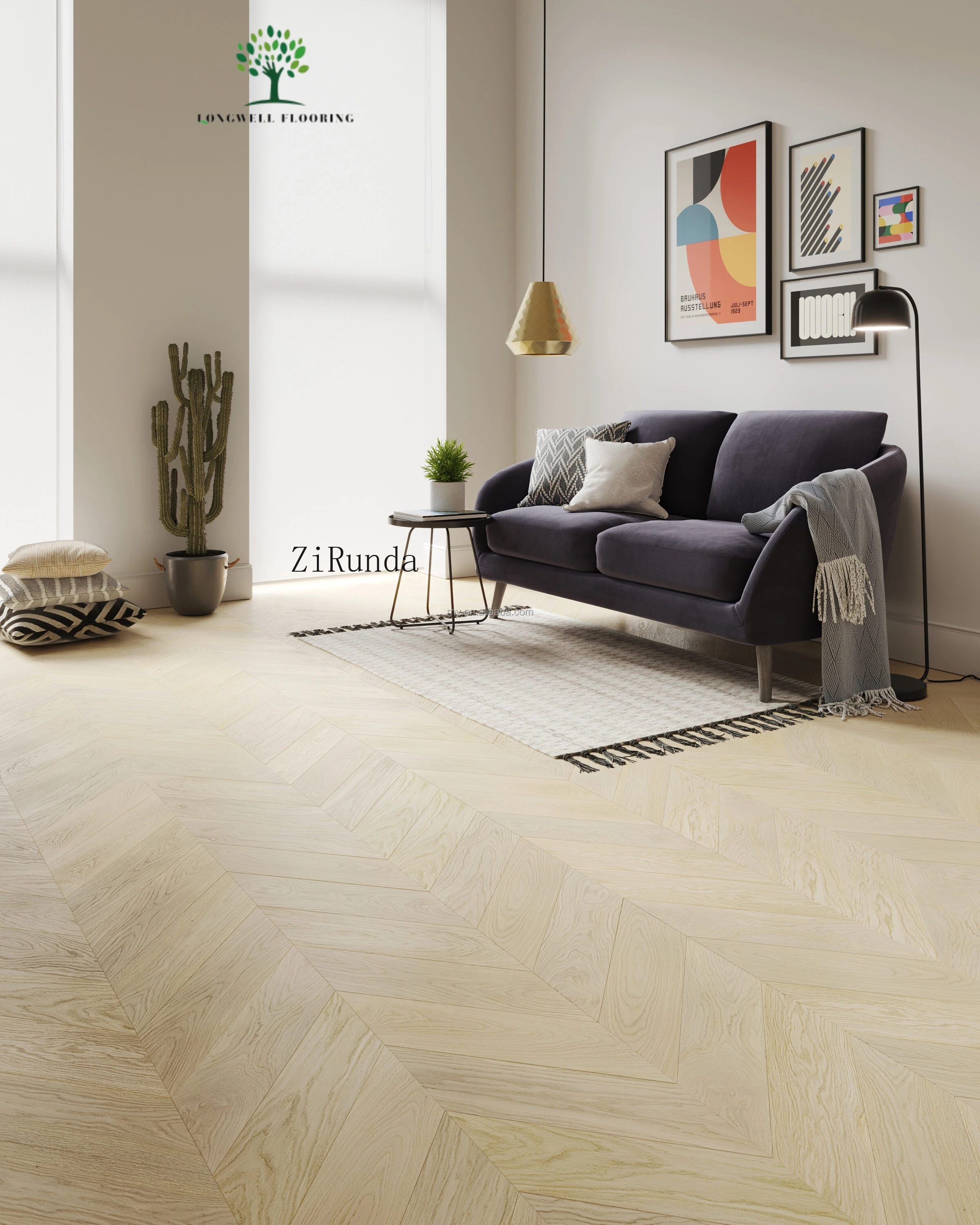 نسخة مخصصة من البلوط الأبيض 45 درجة مصباح مصقول غير لامع تصميم عظم السمك للأرضية الهندسية