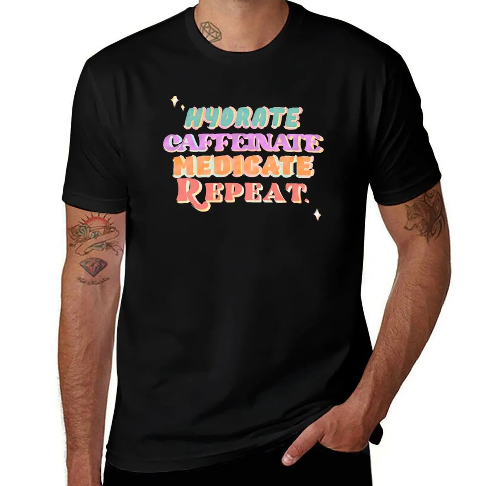 Hydrate, Caffeinate, Medicate, Repeat T-Shirt for a boy oversized kawaii clothes plain t shirts men