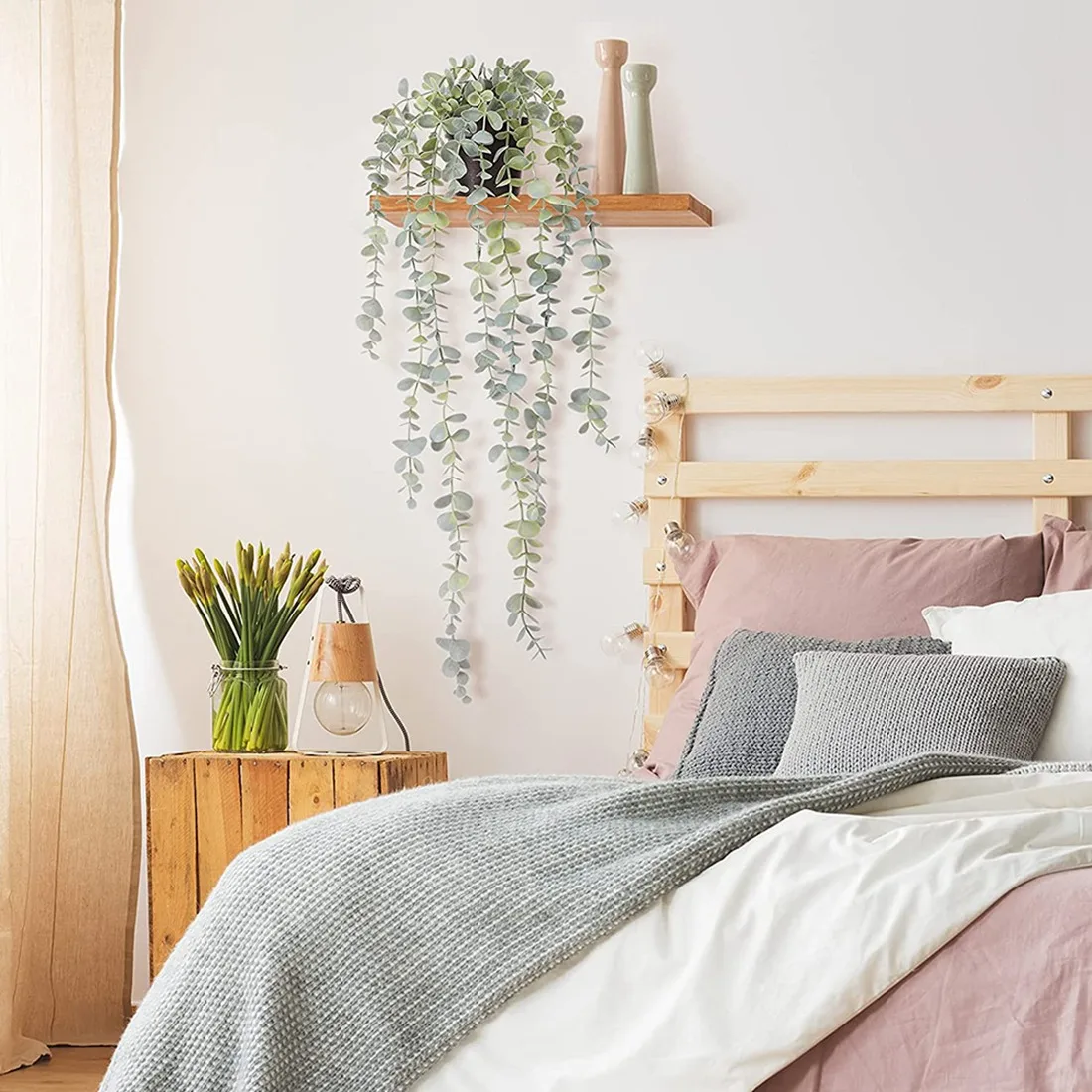 พืชแขวนประดิษฐ์1ชิ้นพืชแขวนกระถางยูคาลิปตัสปลอมสำหรับห้องติดผนังบ้านลานบ้านในร่มกลางแจ้ง