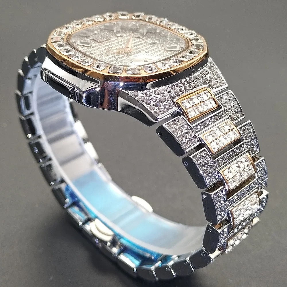 Reloj analógico de lujo para hombre, cronógrafo de cuarzo con diamantes de imitación, cristal, oro rosa, Japón, nuevo, 2021