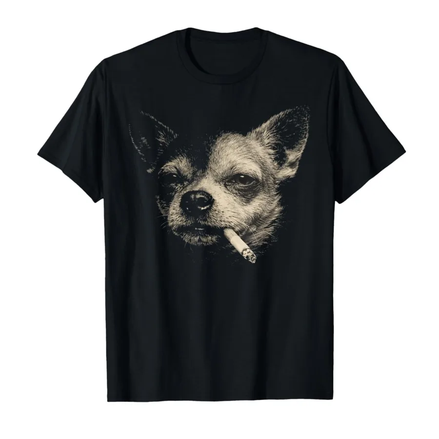 A Fun T-shirt Features A Smoking Chihuahua in A Vintage Y2K Style Design on A Short-sleeved Shirt.women Clothing Fashion Y2K Top