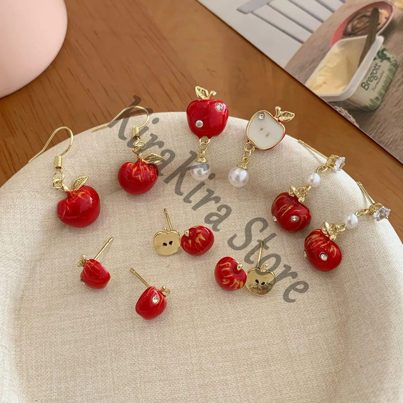 

Caleb Red Apple Series Ear Loop Stud Love and Deepspace Earrings Cosplay Fashion Colorful Accessories Girl Christmas Eardrop