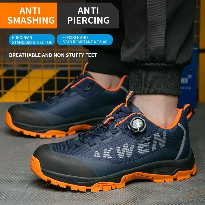 Fashion New Safety Work Shoes Anti-Smash Anti-Puncture Anti-Odor Men Wear Shoes Non-Slip Knob Buckle Steel Toe Shoes
