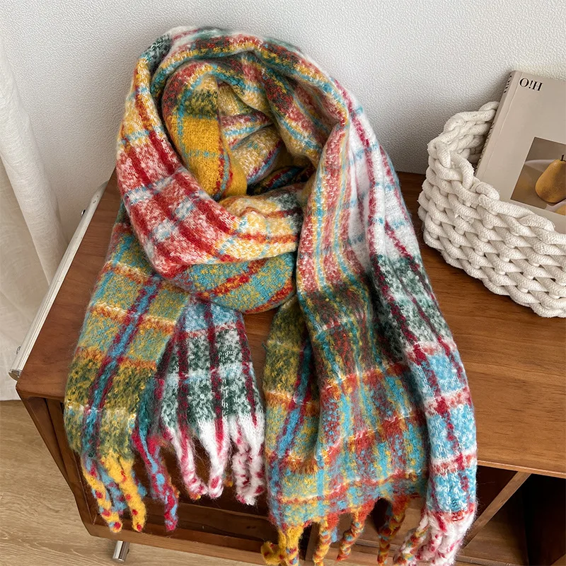 

2025 New Retro Colorful Plaid Scarf, Stylish and Versatile Shawl, Thickened and Warm Scarf