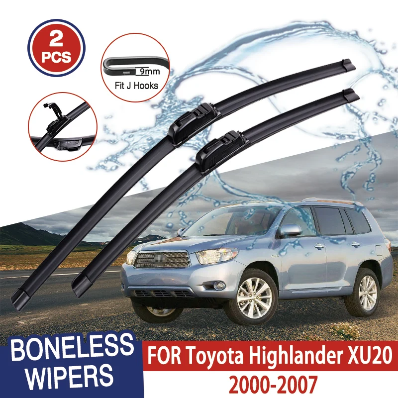 

For Toyota Highlander XU20 2000-2007 Car Windshield Wiper U-type Soft Rubber Frameless Bracketless Car Wipers 22"+19"