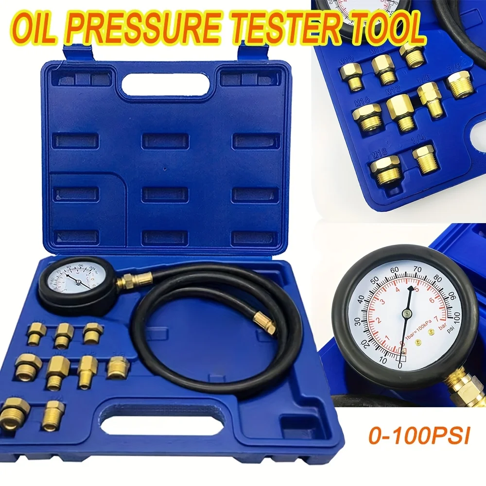 Oil Pressure Tester Tool, Oil Pressure Gauge kit, 0-100 PSI Pressure Test Diagnostic Tools, Engine Oil Pressure Tester Tool kit