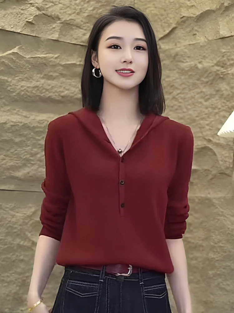 

Korean Sle Long Sve Knitted Sweater Women's Faionable Versatile Street Sle Spring Autumn New Arrival Chic Hat Inte...