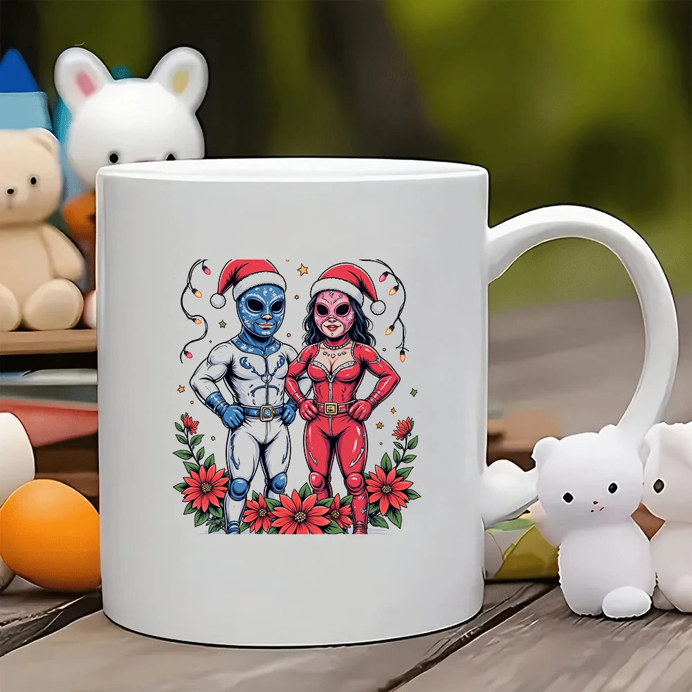 Taza con temática navideña de dibujos animados de 11oz + decoración festiva, taza para niños, taza de café para oficina familiar, juego de regalo de Navidad