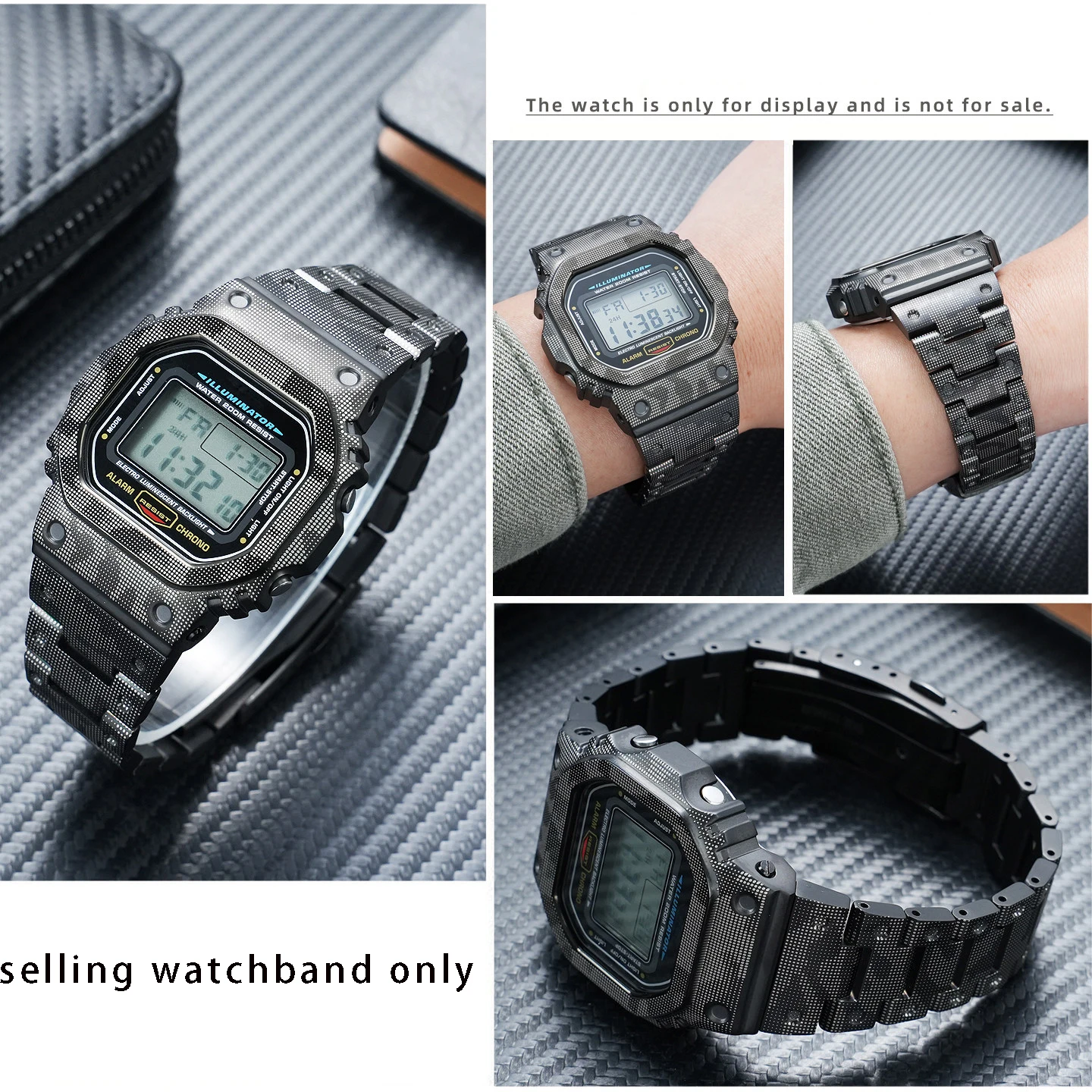 カシオスモールスクエア-dw5600-gwm5610-チタン合金修正ケースセット迷彩ステンレス鋼時計ストラップ-diy-セット時計バンド