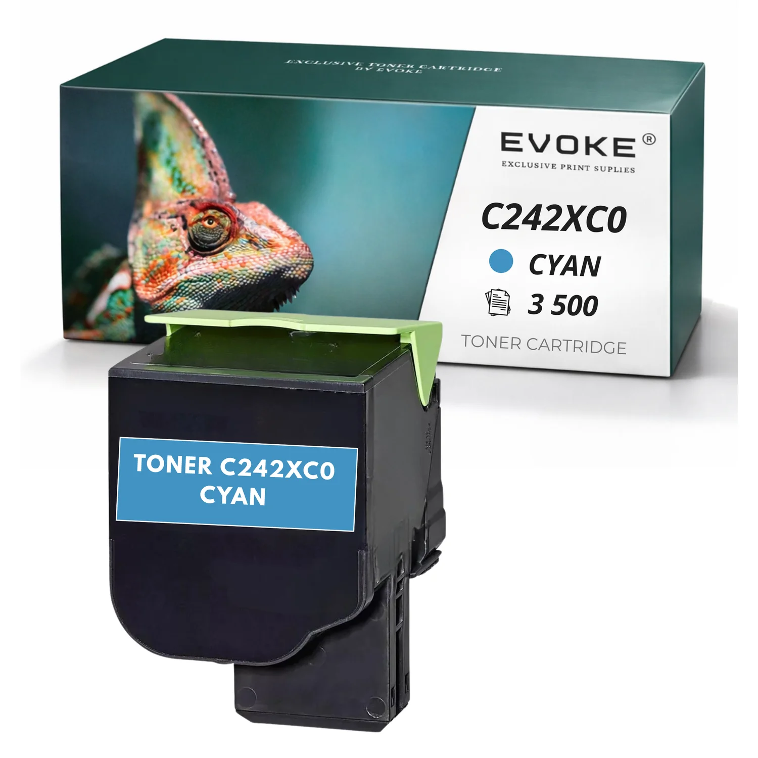 Evoke Compatibele Toner voor Lexmark C2425/C242 C C2425 C242C C242Xc0 Cyaan 3500 Pagina's C2425Dw C2535Dw Mc2425Adw Mc2535Adwe