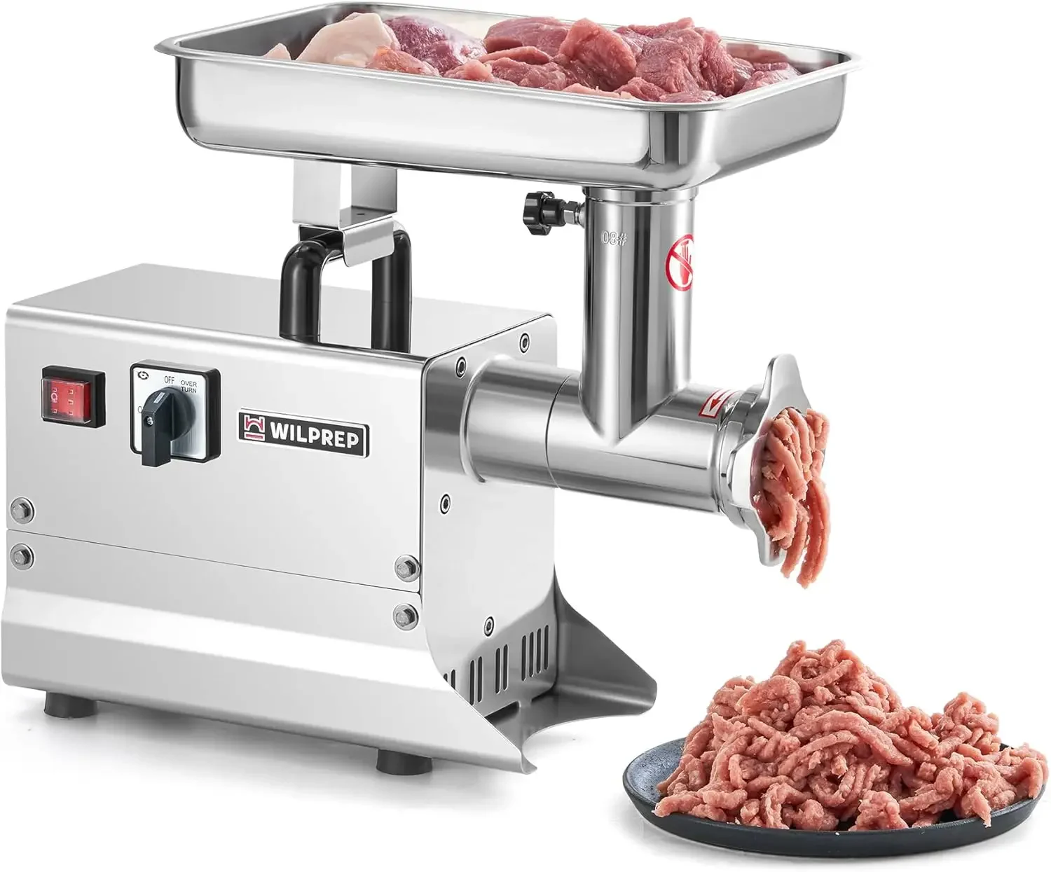 Commercial Meat Grinder with Reverse Function Dual Grinding Plates, Heavy Duty 176 lb/h