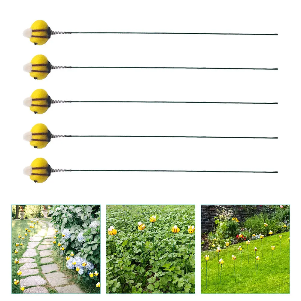 5Pcs Bee Stake Decorative Garden Lawn Yard Decor Outdoor Garden Layout Decoration Bright Colorful with Stick