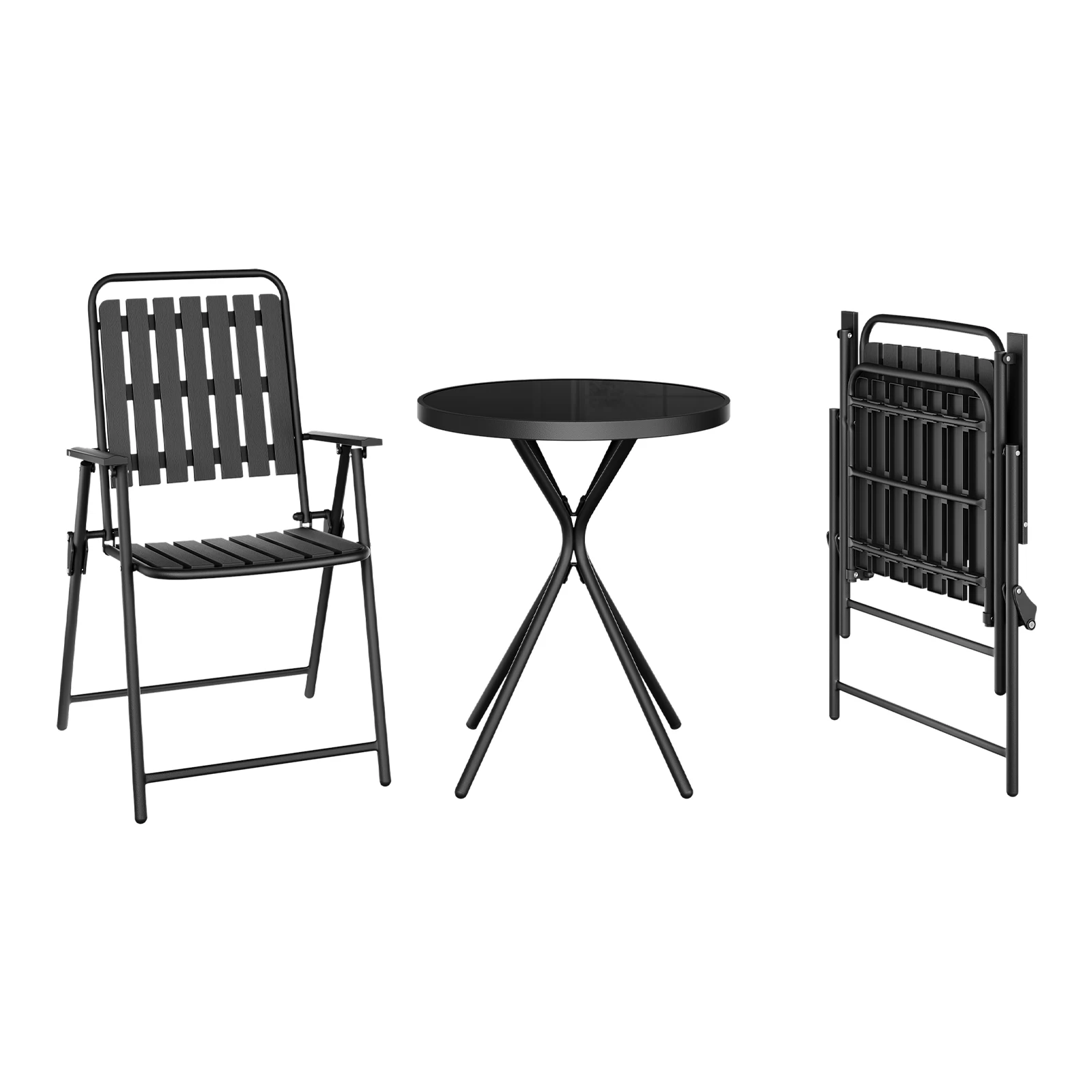 WOLTU Balkonmöbel-Set, runder Outdoor-Tisch mit 2 Klappstühlen, Metallrahmen, wetterfeste Outdoor-Sitzgelegenheit für Balkon, Terrasse, Garten. – Detail 6