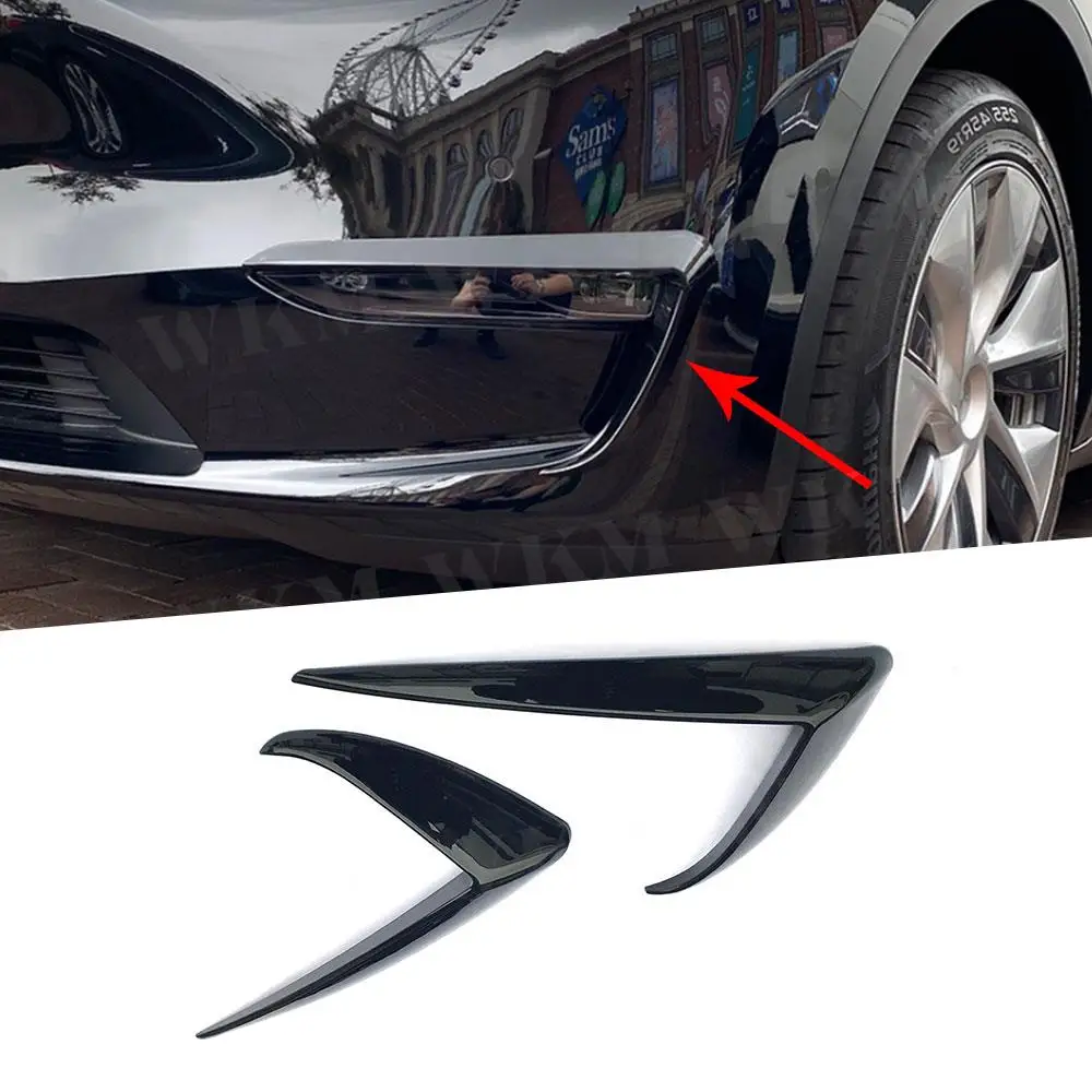 

2Pcs / Set Carbon Fiber / ABS Front Fog Lamp Wind Knife for Tesla Model Y Frame Light Trim Eyebrow Protection Cover Strip