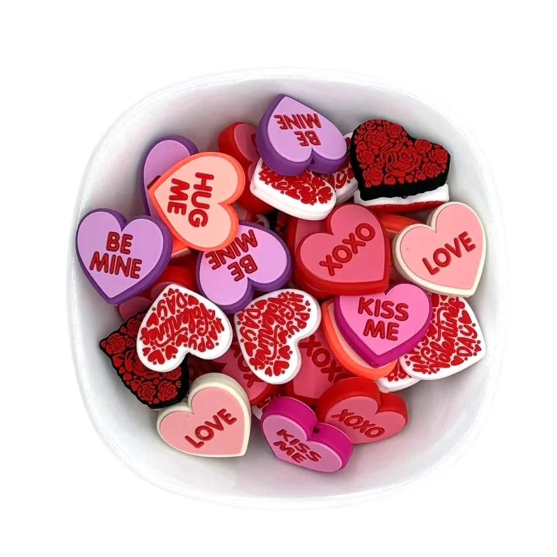 10/20PCS Valentine\'s Day Series Silicone Focal Beads DIY Necklaces Plastic Pen Beads Key Chains Car Decoration Chains Bag Chains