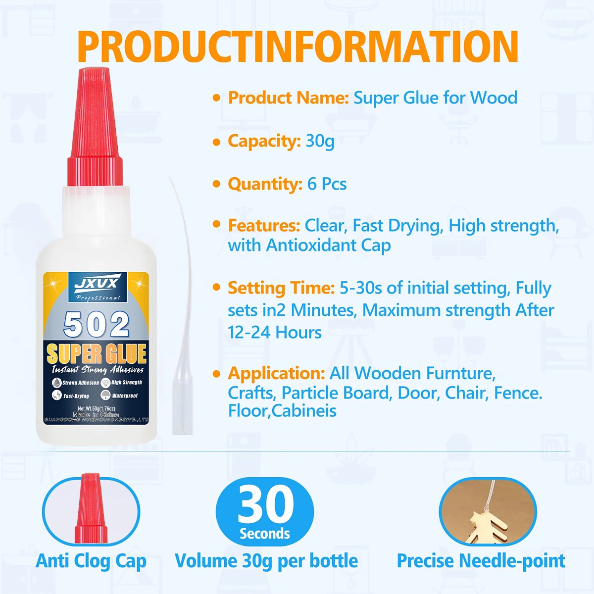 1-3 قطع 50 جرام عالية الجودة 502 غراء فوري فائق القوة شفاف بدون تبييض يجف بسرعة في 5 ثوانٍ قابل للتطبيق على خشب الكراسي والخزائن والأسوار الخشبية والمطاط.