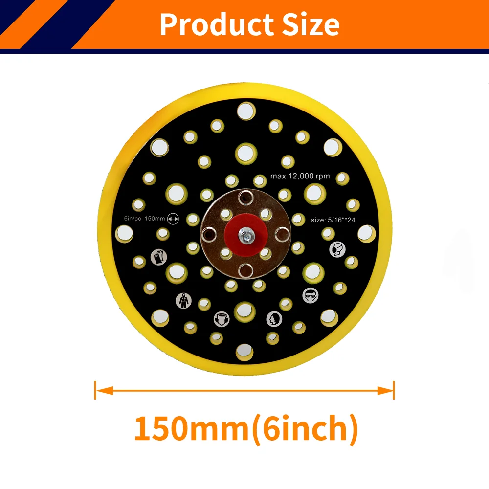For MIRKA 6 Inch/150mm 52 Holes Backing Pad Hook and Loop Sanding Pad with 5/16