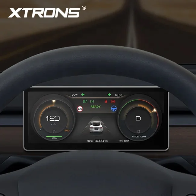 XTRONS 8.9 بوصة تعمل باللمس شاشة سيارة Linux OS أداة العنقودية فيديو السيارة مع نظام ملاحة GPS لـ tesla Model 3 Y