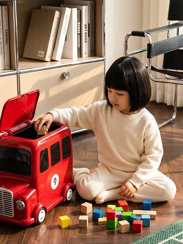 Large Capacity Bus Shaped Trash Can Children's Room Storage Bucket Mobile Home Use Waste Bin High Aesthetic Value Fun Design