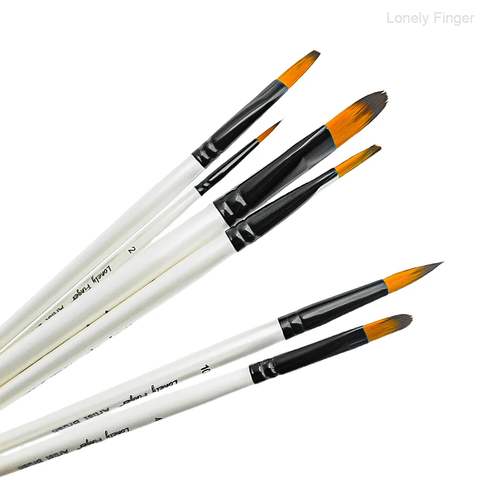 مجموعة فرش طلاء أكريليك مكونة من 6 قطع من أطراف النايلون المختلفة لمجموعات الرسم الاحترافية لزيت الأكريليك والألوان المائية