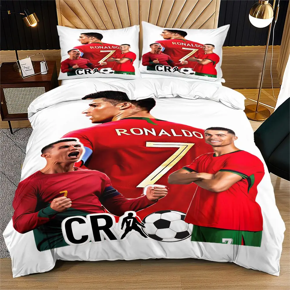 CR7 Soccer Duvet Cover Set 3D Digital Print Bedding Set Football Player Graphic Microfiber Comforter Cover for Teen Bedroom