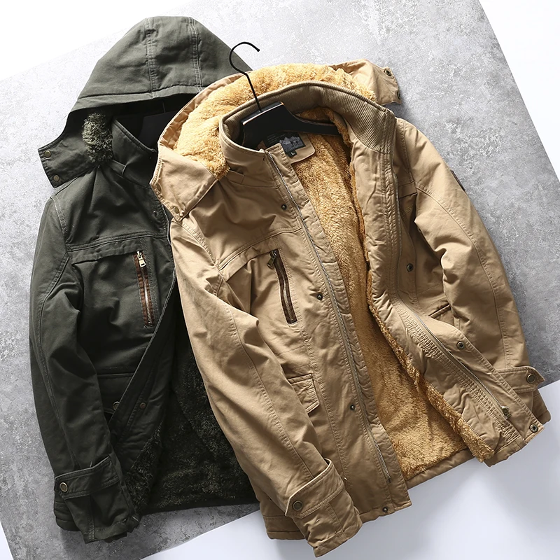 

Thickened Fleece Lined Not Puffy Casual Cotton Jacket Men's Winter Workwear Multi Pocket Fashionable Urban Style Standard Fit