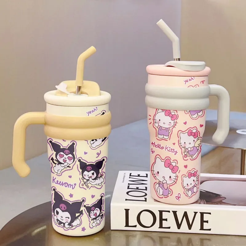 

Kuromi Kawaii Anime Sanrio Ins Large Capacity Thermos Cup Cute Hello Kitty Straw Sports Outdoor Bottle Gifts for Girls Boys